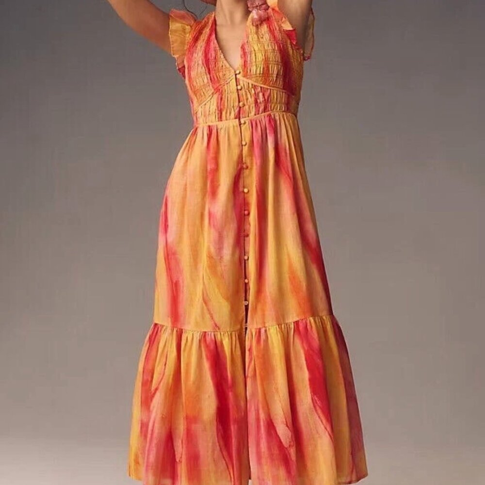 HP 🎈🎈NWT Anthropologie The Peregrine Midi Dress Sleeveless Sunset 1X - Picture 3 of 7
